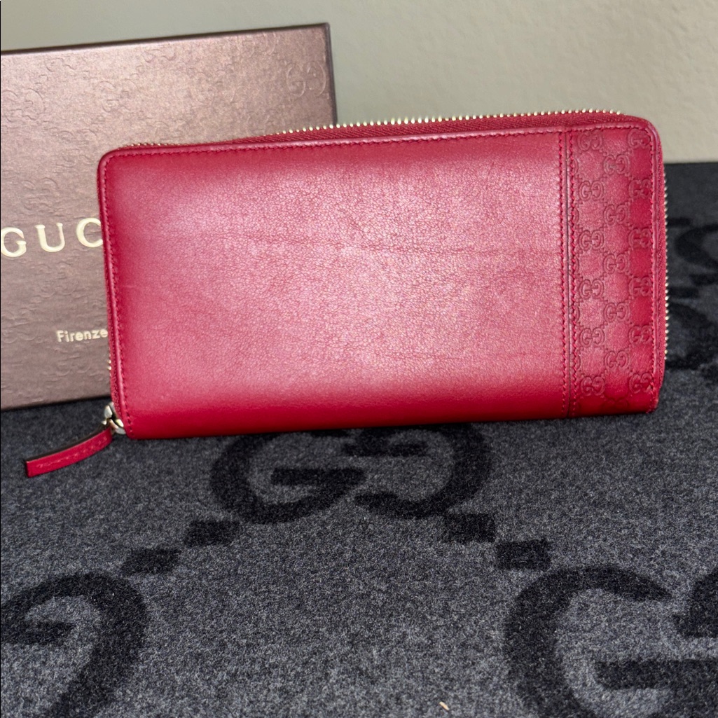 Gucci Microguccissima Red Leather Zip-Around Wallet